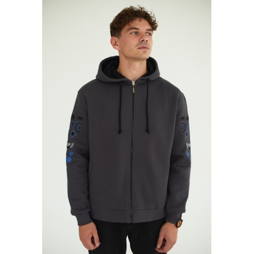 Худи мужская на молнии с орнаментом и буслом