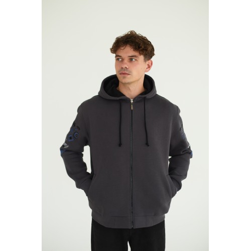 Худи мужская на молнии с орнаментом и буслом