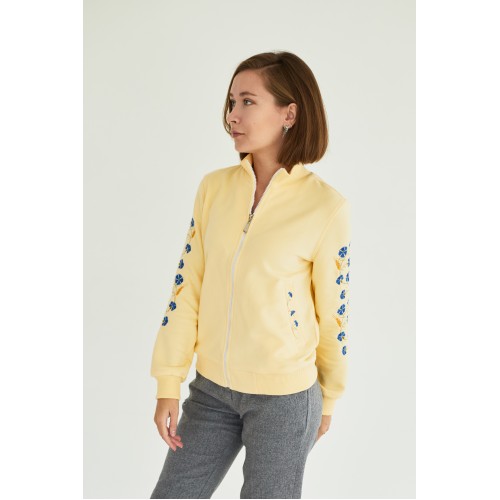Бомбер на молнии с вышивкой " Васильки" в желтом цвете
