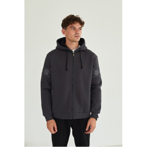 Худи мужская в графитовом цвете с орнаментом