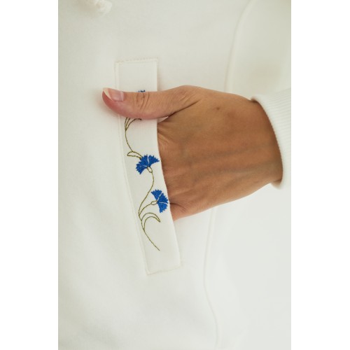 Худи на молнии с вышивкой "Васильки" в молочном цвете