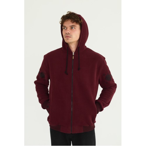 Худи мужская в бордовом цвете с орнаментом