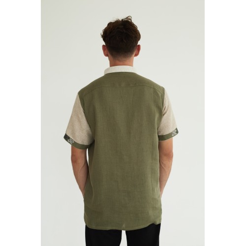 Льняная рубашка в цвете хаки "Дерево Жизни"