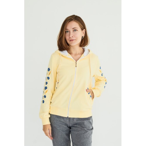 Худи женская в желтом цвете с васильками