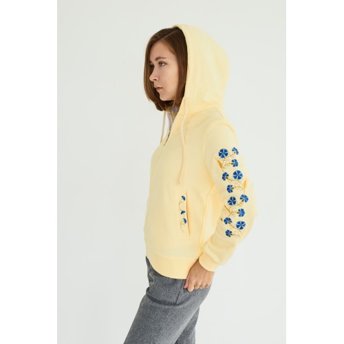 Худи женская в желтом цвете с васильками