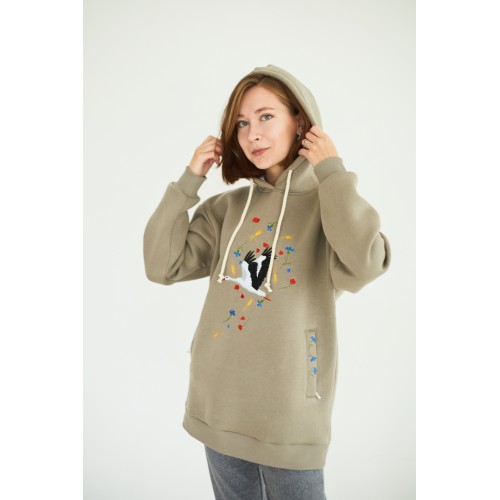 Оверсайз в оливковом цвете "Бусел в композиции цветов"