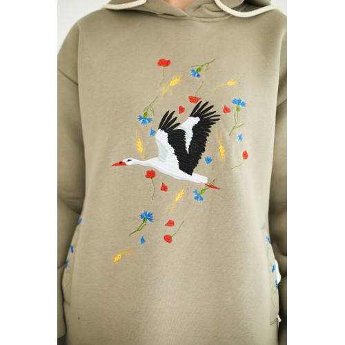 Оверсайз в оливковом цвете "Бусел в композиции цветов"