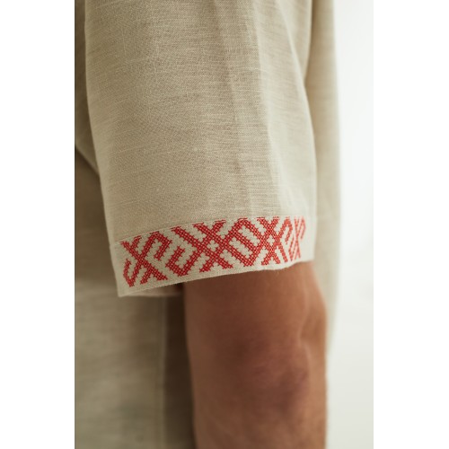 Льняная рубашка с капюшоном "Зубр" в натуральном цвете льна