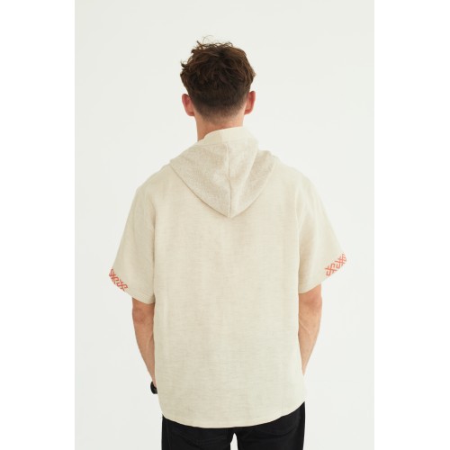 Льняная рубашка с капюшоном "Зубр" в натуральном цвете льна