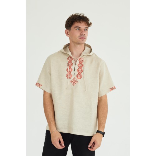 Льняная вышиванка с орнаментом в натуральном цвете