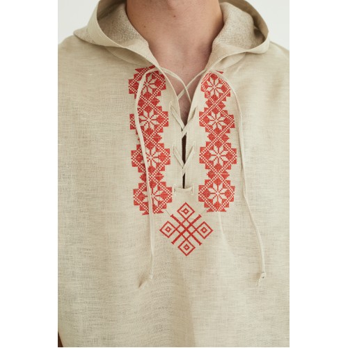 Льняная вышиванка с орнаментом в натуральном цвете