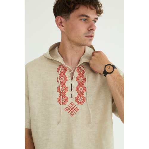 Льняная вышиванка с орнаментом в натуральном цвете