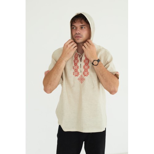 Льняная вышиванка с орнаментом в натуральном цвете