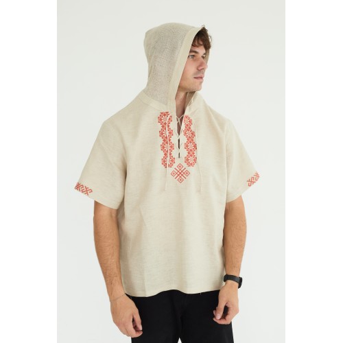 Льняная вышиванка с орнаментом в натуральном цвете