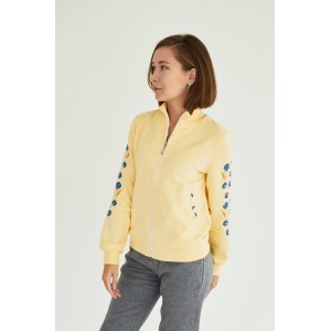 Бомбер на молнии с вышивкой " Васильки" в желтом цвете