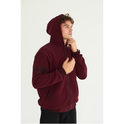 Худи мужская в бордовом цвете с орнаментом
