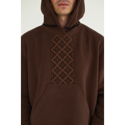 Худи мужская с орнаментом в коричневом цвете