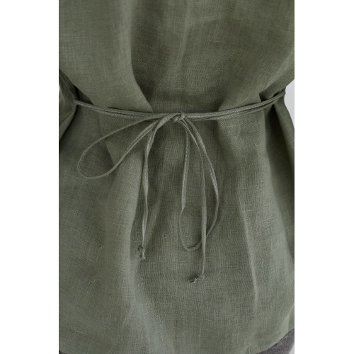 Льняная женская рубашка в цвете хаки (манжет резинка)