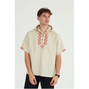 Льняная вышиванка с орнаментом в натуральном цвете