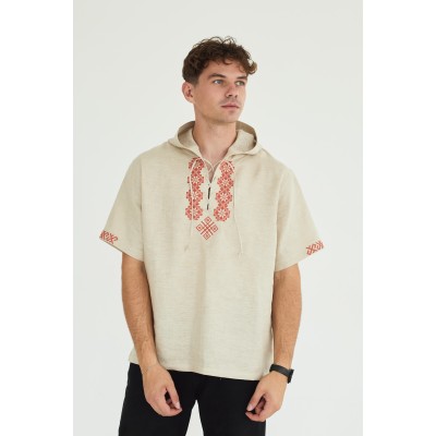 Льняная вышиванка с орнаментом в натуральном цвете