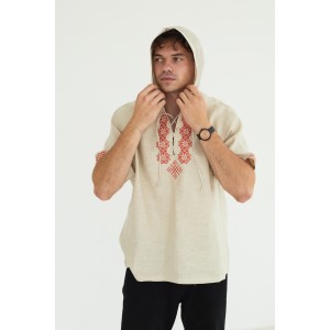 Льняная вышиванка с орнаментом в натуральном цвете