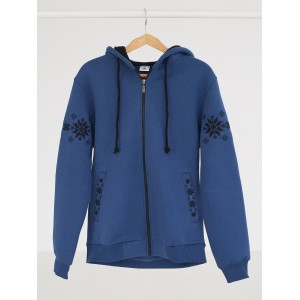 Мужское худи с орнаментом на рукавах в цвете "индиго"