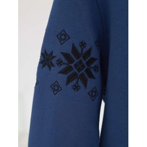 Мужское худи с орнаментом на рукавах в цвете "индиго"
