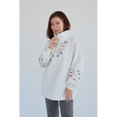 Оверсайз худи с вышивкой , рукав фонарик