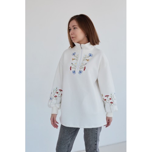 Оверсайз худи с вышивкой , рукав фонарик