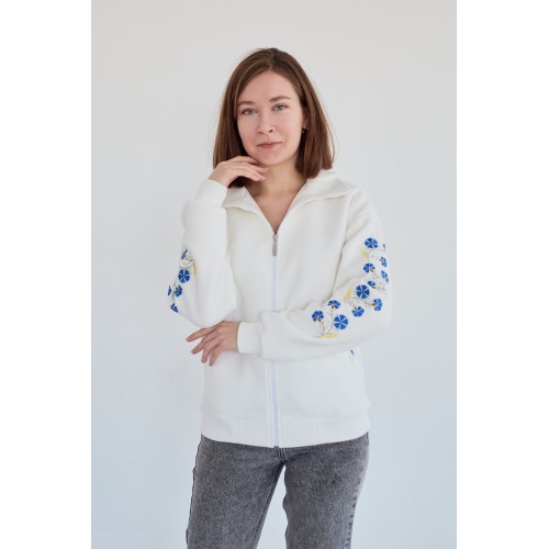 Худи женская с васильками , высокий воротник