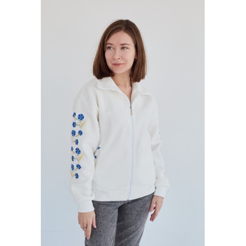 Худи женская с васильками , высокий воротник