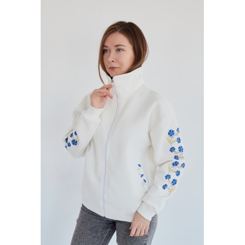 Худи женская с васильками , высокий воротник