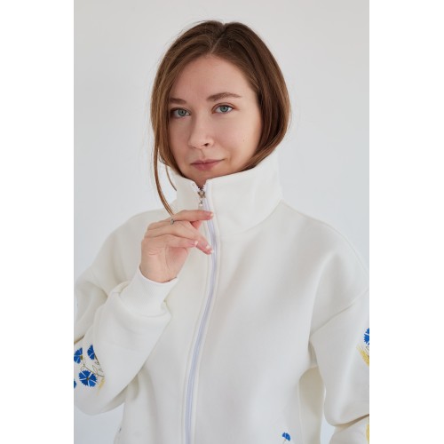 Худи женская с васильками , высокий воротник